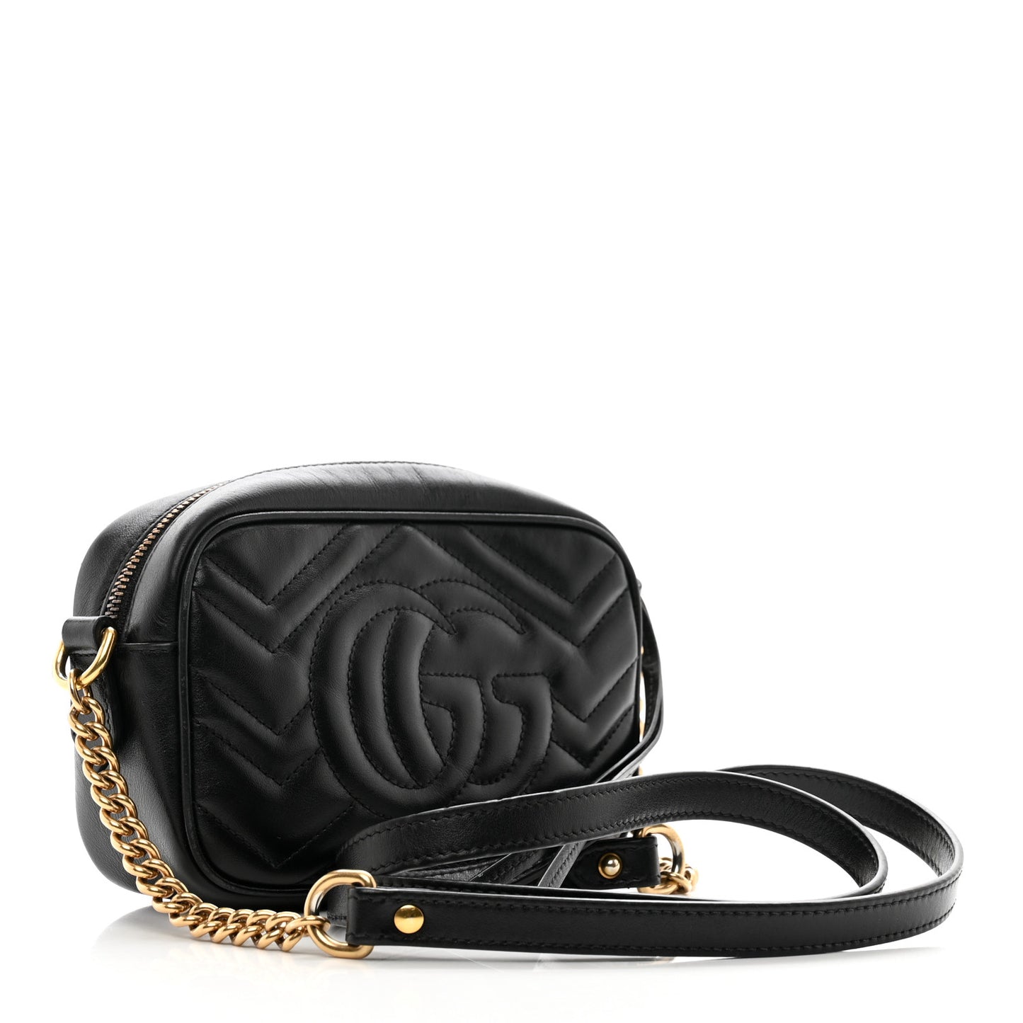 Calfskin Matelasse Mini GG Marmont Chain Shoulder Bag Black
