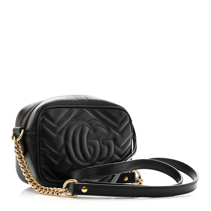 Gucci Calfskin Matelasse Mini GG Marmont Chain Shoulder Bag Black 3 of 11