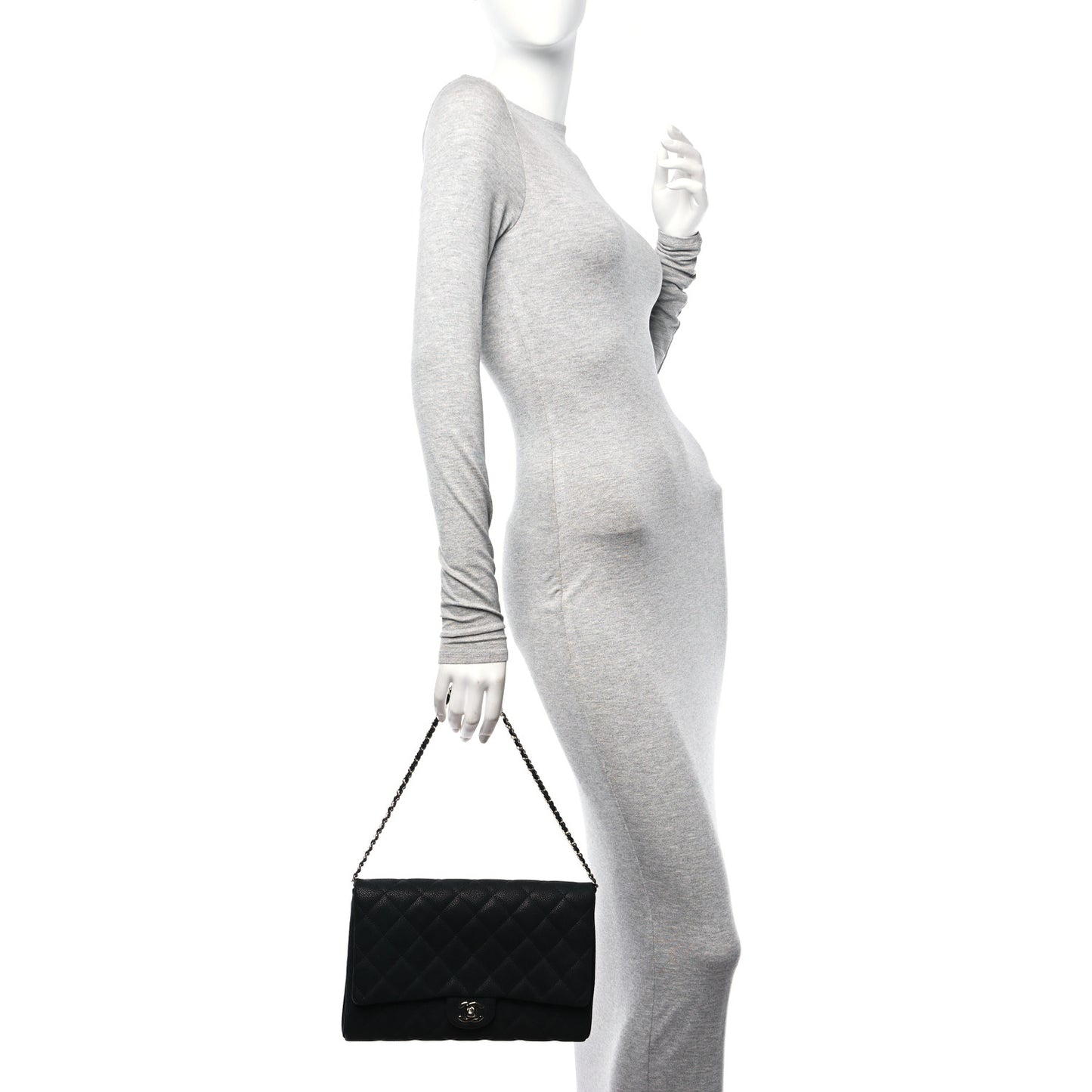 Iridescent Caviar Quilted Clutch With Chain Flap Black