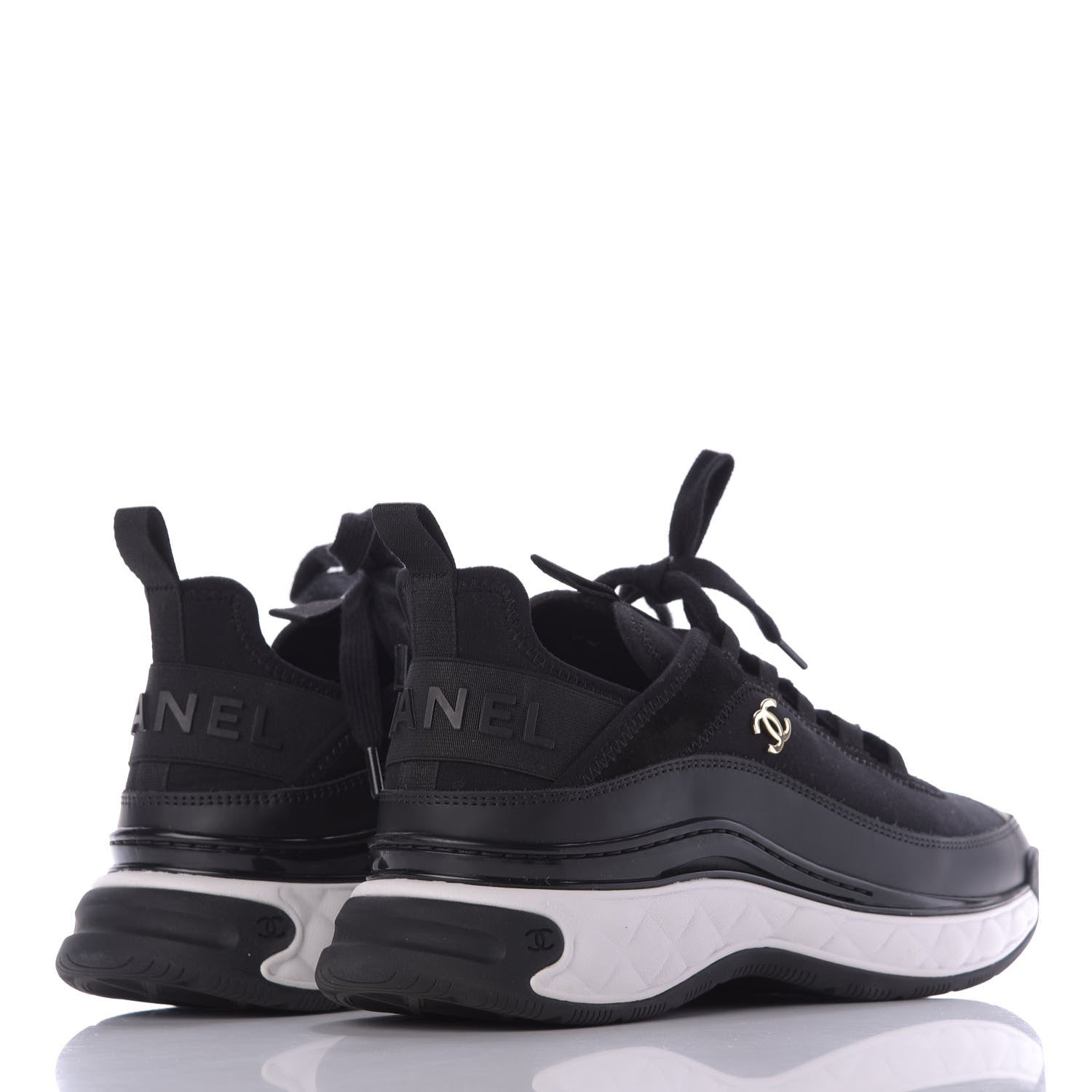 Chanel Velvet Calfskin Mixed Fibers CC Sneakers 39.5 Black 4 of 10