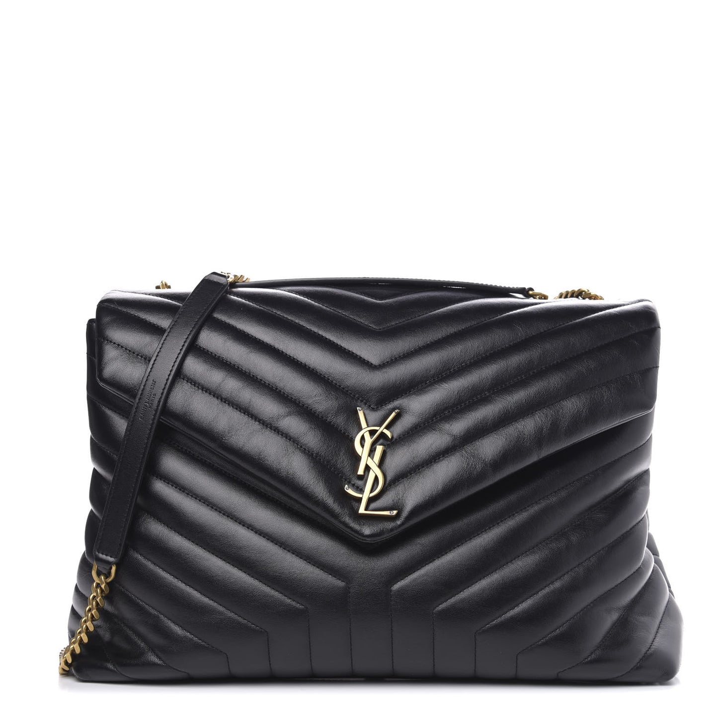 Calfskin Y Quilted Monogram Large Loulou Chain Satchel Black