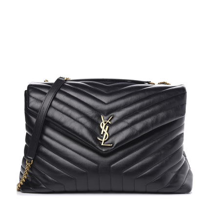 Saint Laurent Calfskin Y Quilted Monogram Large Loulou Chain Satchel Black 1 of 11