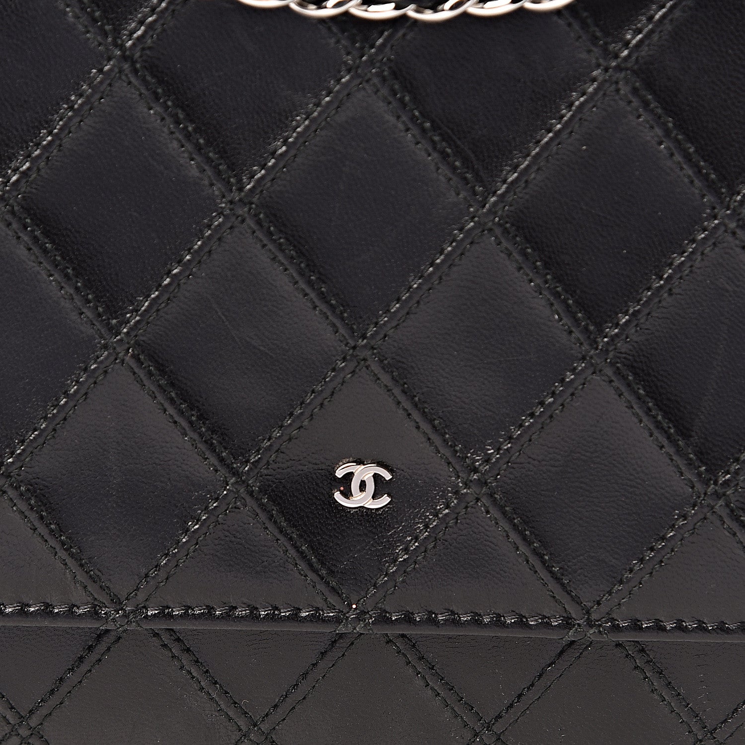 Chanel Lambskin Diamond Stitched Wallet On Chain WOC Black 11 of 12