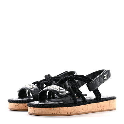 Chanel Cord Lambskin Quilted Logo Sandals 39 Black 4 of 10