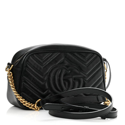 Gucci Calfskin Matelasse Small GG Marmont Chain Shoulder Bag Black 3 of 11