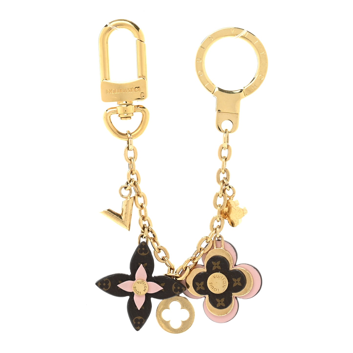 Brass Monogram Blooming Flowers Bag Charm Key Holder Rose Ballerine