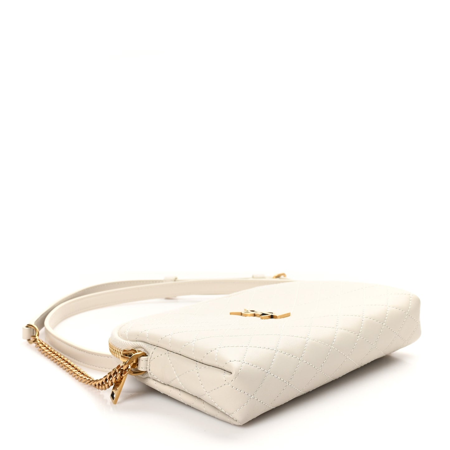 Lambskin Quilted Gaby Zipped Pouch Crema Soft