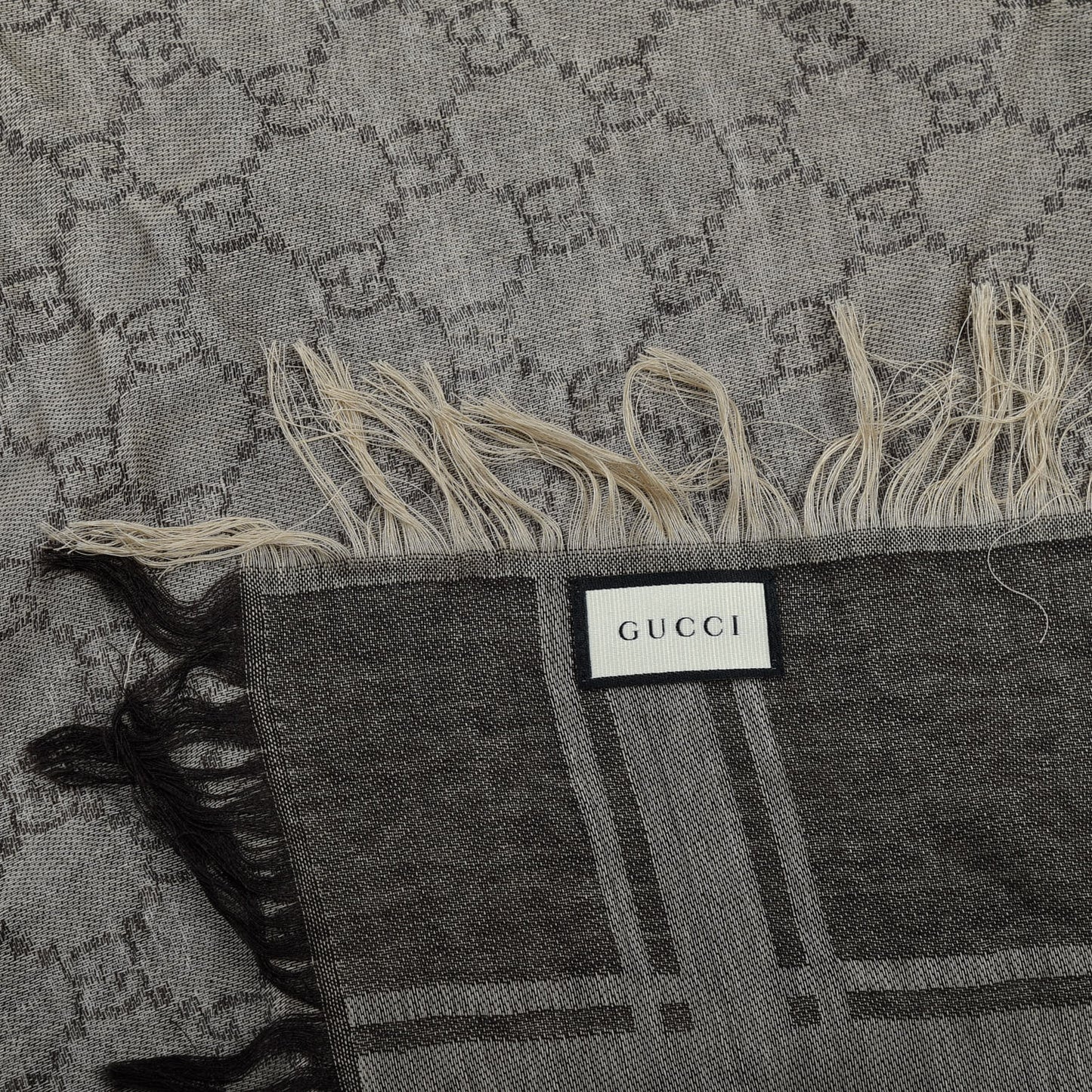 Wool Silk GG Monogram Diamante Plaid Surviee Shawl Beige Dark Brown