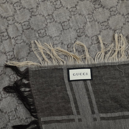 Gucci Wool Silk GG Monogram Diamante Plaid Surviee Shawl Beige Dark Brown 5 of 5