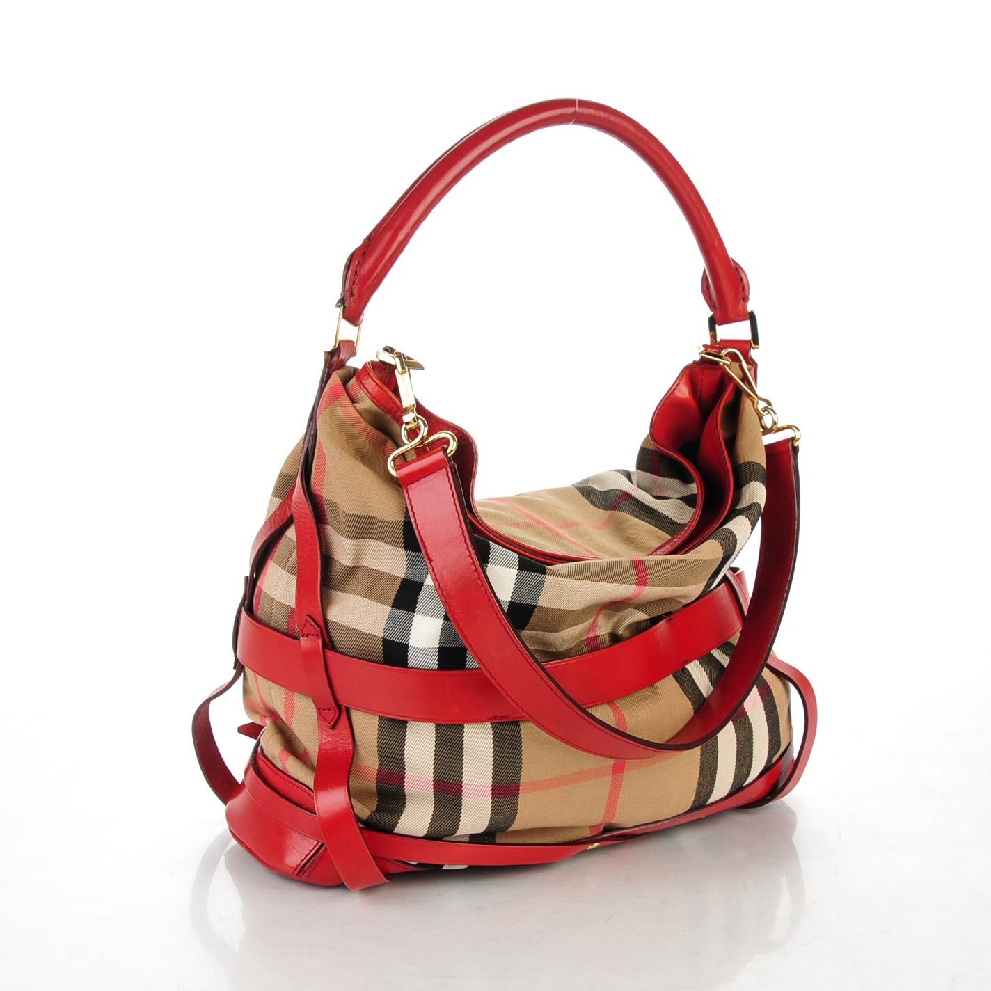 House Check Bridle Calfskin Medium Gosford Hobo Red