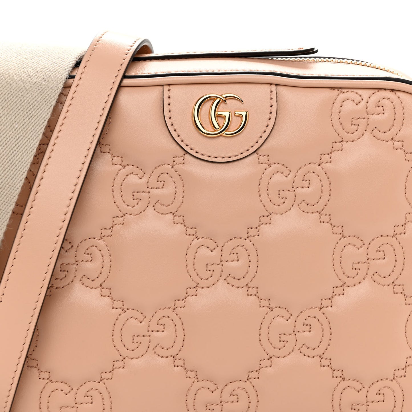 Calfskin GG Matelasse Small Shoulder Bag Pink Sand Natural