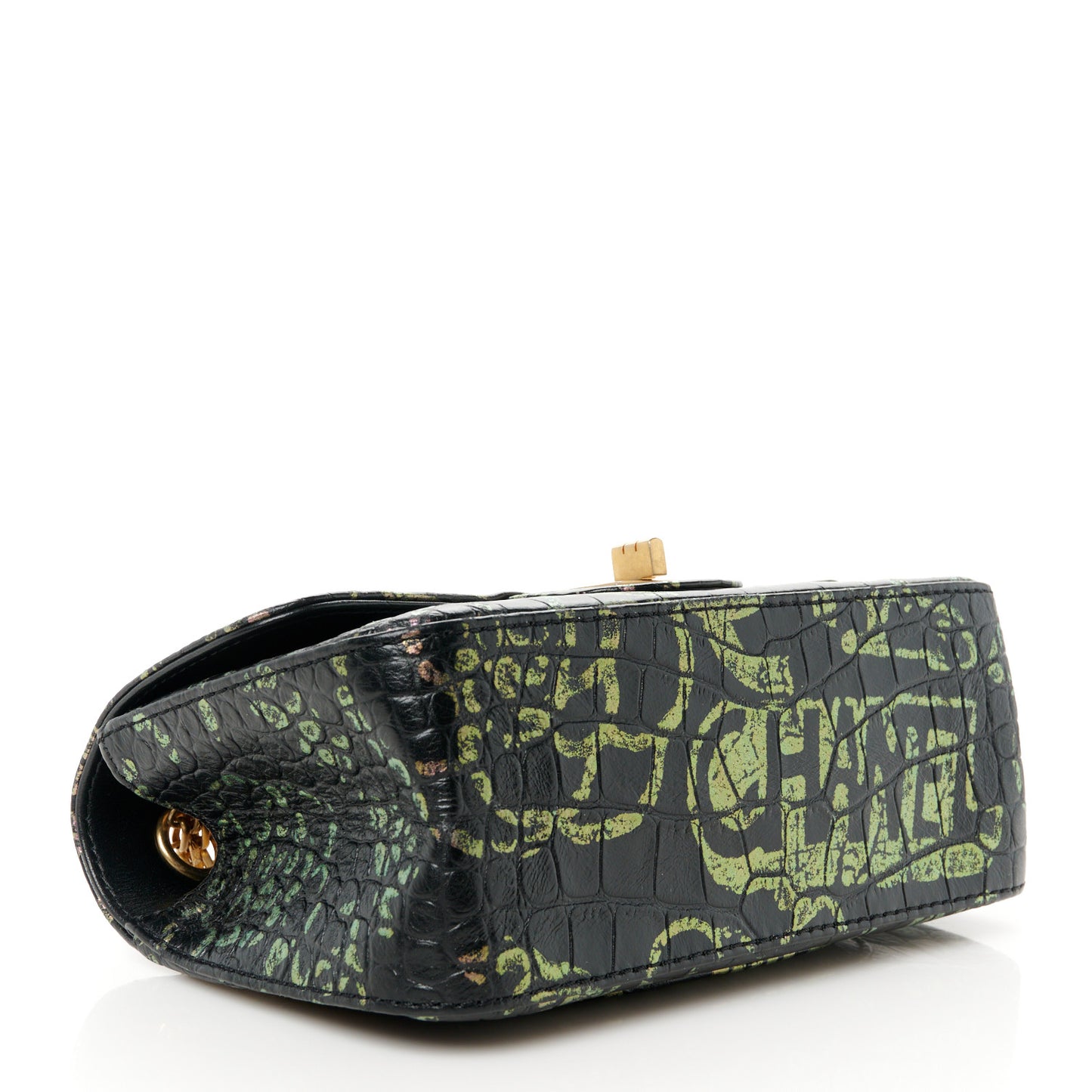 Calfskin Crocodile Embossed Graffiti 2.55 Mini Cocodile Reissue Flap Black Pink