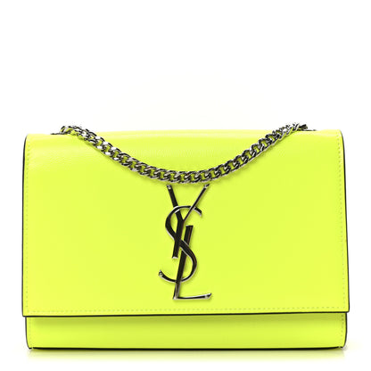 Saint Laurent Patent Grain de Poudre Small Monogram Kate Satchel Neon Yellow 1 of 10