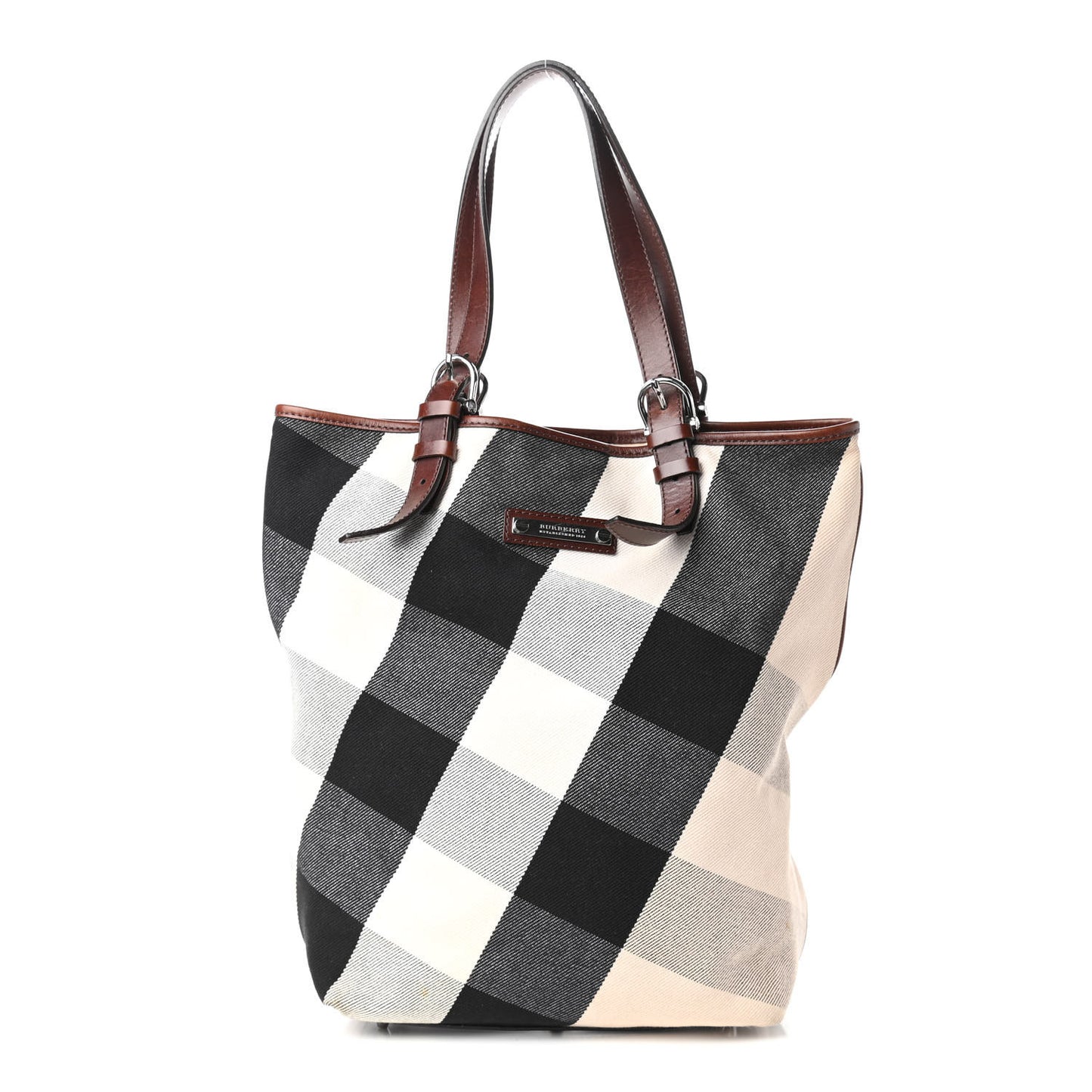 Canvas Mega Check Print Tote Beige