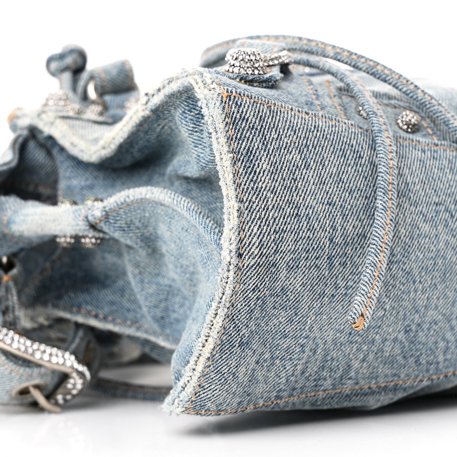 Balenciaga Washed Frayed Denim Crystal Neo Cagole Handbag XS Blue 10 of 11