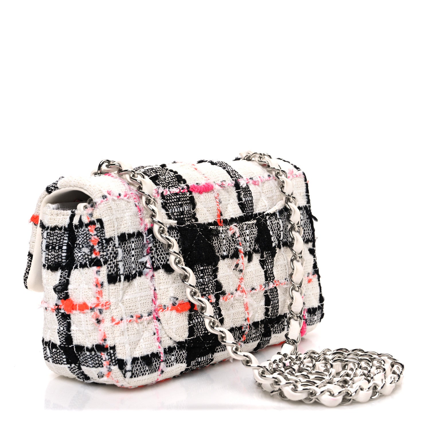 Chanel Tweed Quilted Mini Rectangular Flap Black White Pink 3 of 10