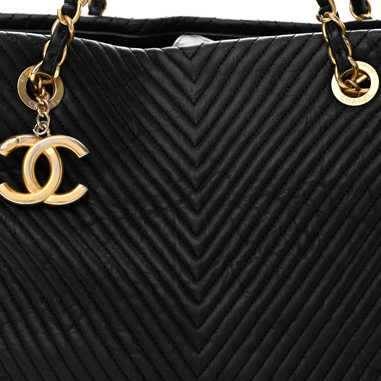 Chanel Wrinkled Lambskin Chevron Quilted Surpique Tote Black 8 of 11