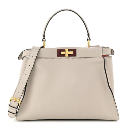 Fendi Vitello Seta Shiny Nappa Medium Peekaboo Iconic Satchel Grigio Polvere Bois de Rose 1 of 12