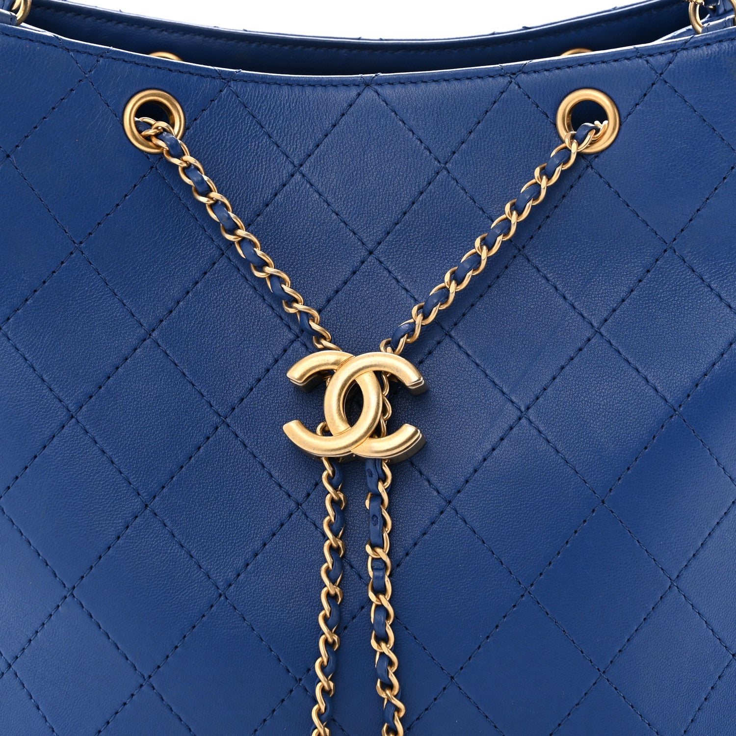 Chanel Calfskin Stitched Egyptian Amulet Drawstring Bag Blue 8 of 12