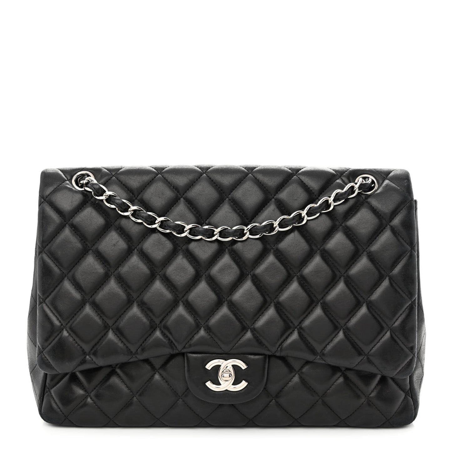 Lambskin Quilted Maxi Single Flap Black
