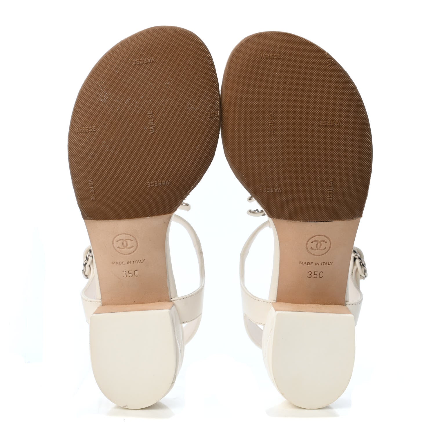 Chanel Lambskin Chain CC Logo Thong Sandals 35 White 4 of 4