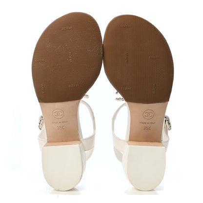 Chanel Lambskin Chain CC Logo Thong Sandals 35 White 4 of 4