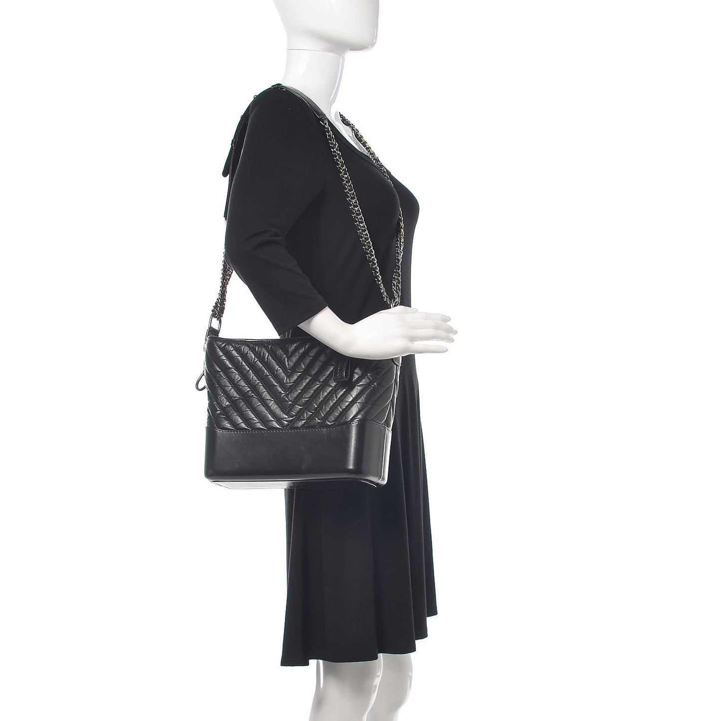 Aged Calfskin Chevron Quilted Medium Gabrielle Hobo Black