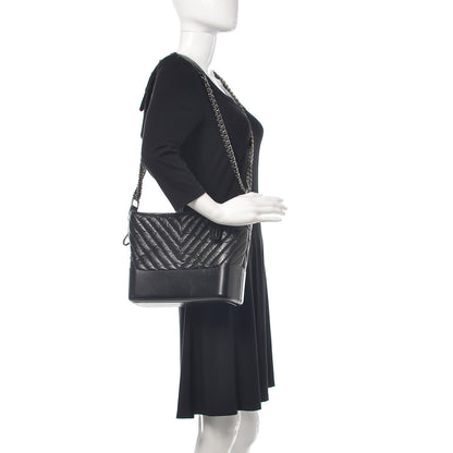 Chanel Aged Calfskin Chevron Quilted Medium Gabrielle Hobo Black 3 of 11