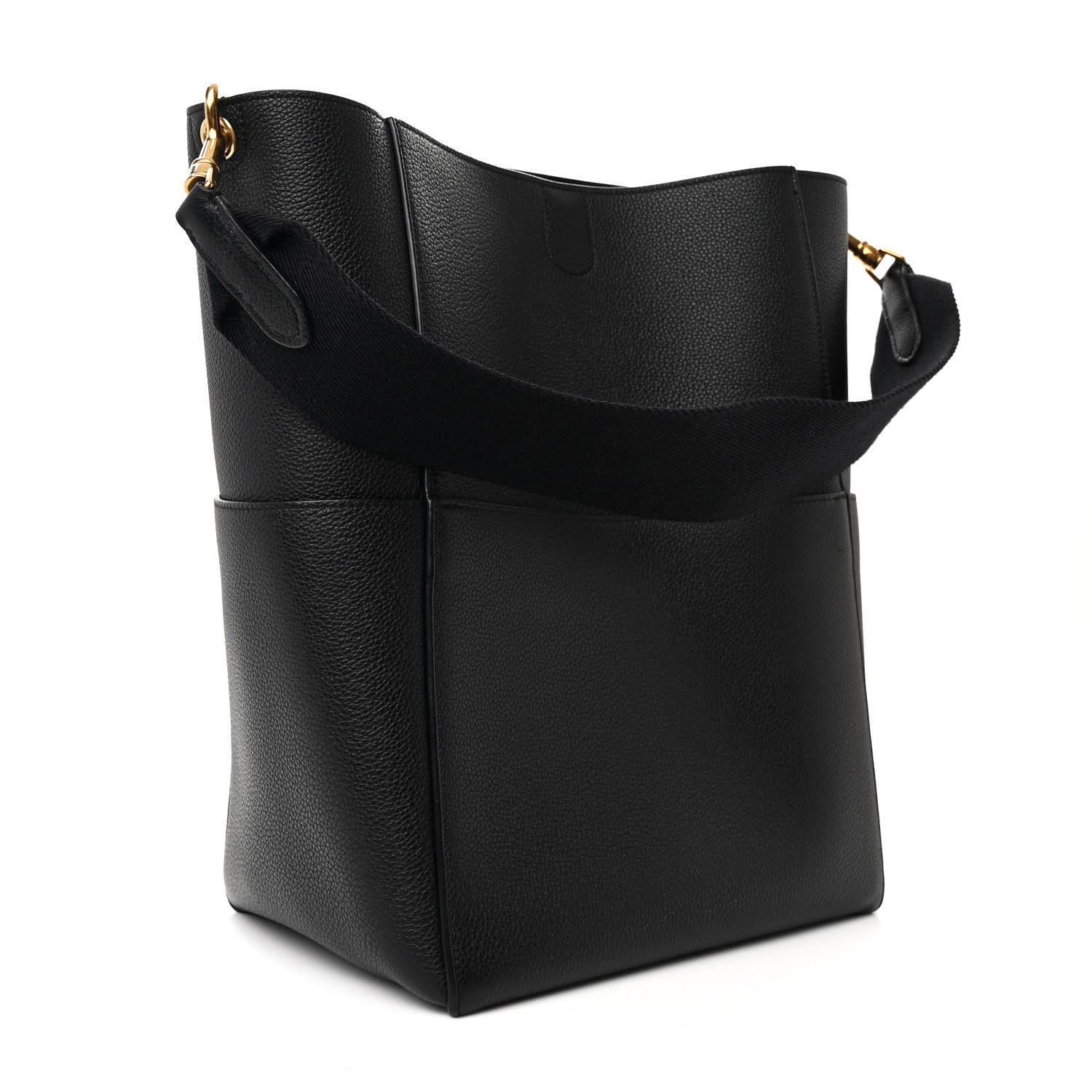 Celine Soft Grained Calfskin Sangle Bucket Bag Black 3 of 13