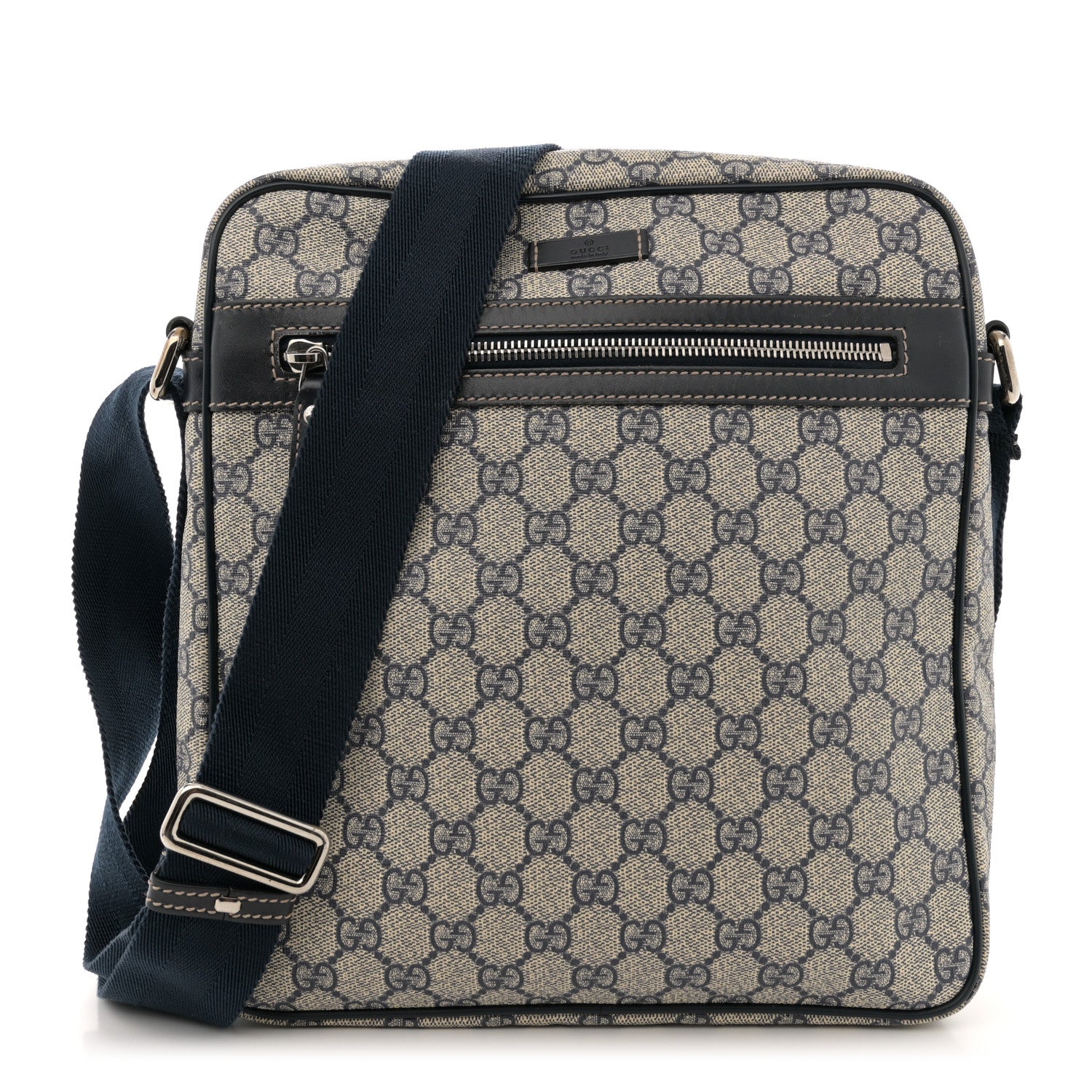 Gucci GG Plus Monogram Selleria Calfskin Medium Messenger Bag Beige Blue 1 of 16