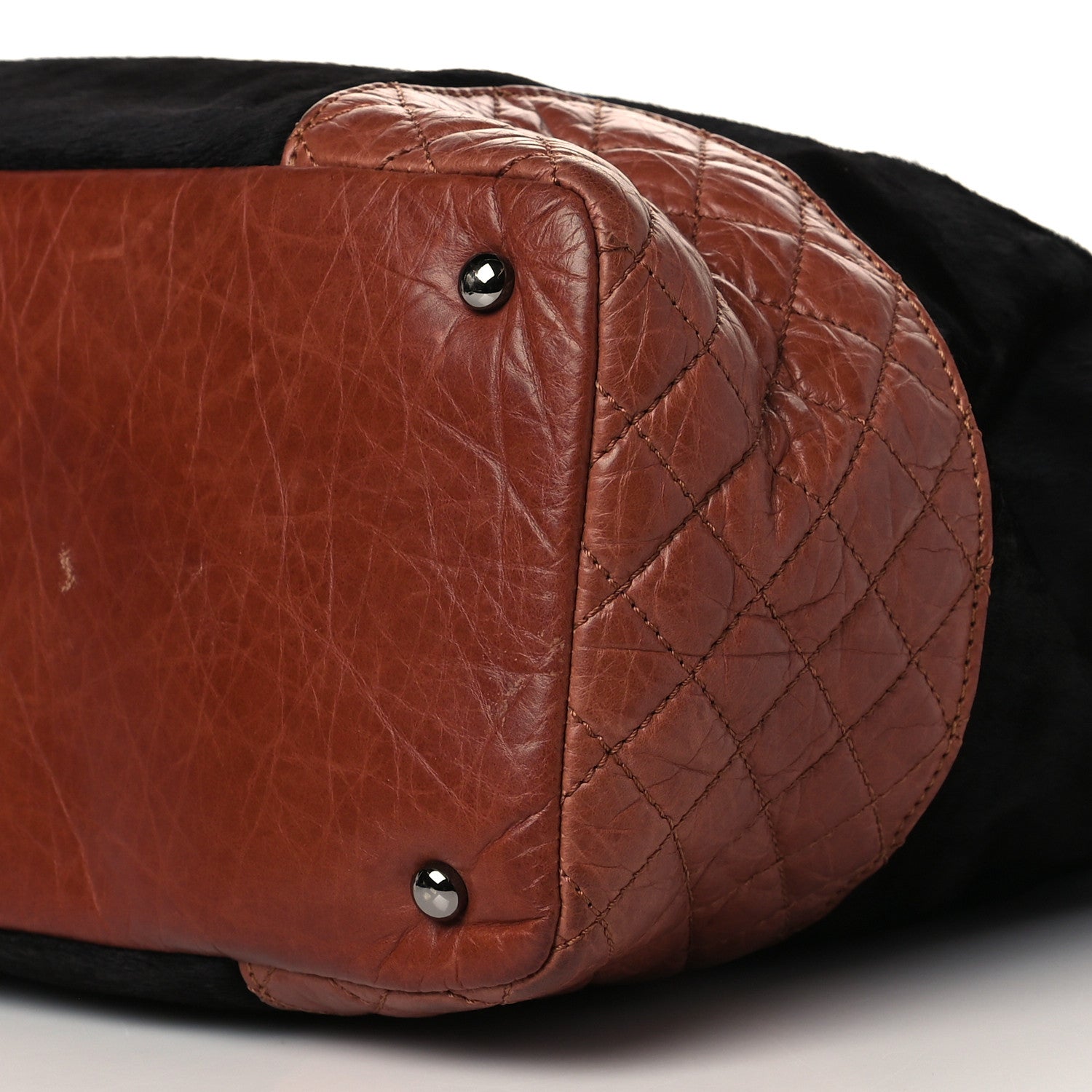 Chanel Aged Calfskin Pony Hair Quilted Miss Pony Drawstring Tote Brown 10 of 12