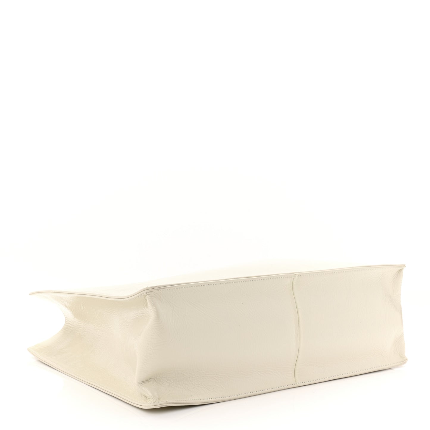 Shiny Aged Calfskin Shopping Bag White