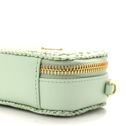 Prada Yarn Raffia Effect Calfskin Crochet Metal Triangle Logo Mini Pouch with Handle Acqua 9 of 10