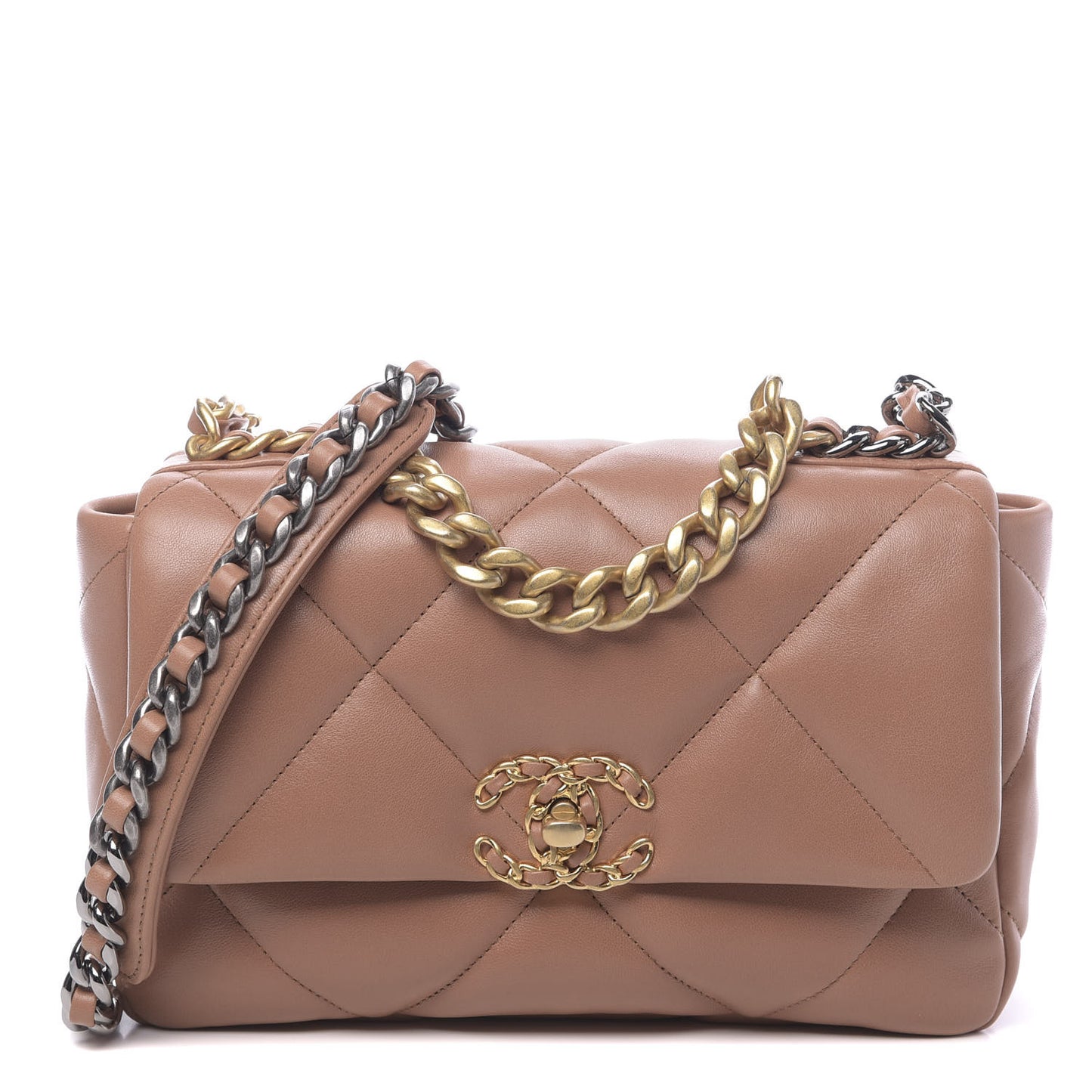 Lambskin Quilted Medium 19 Flap Brown