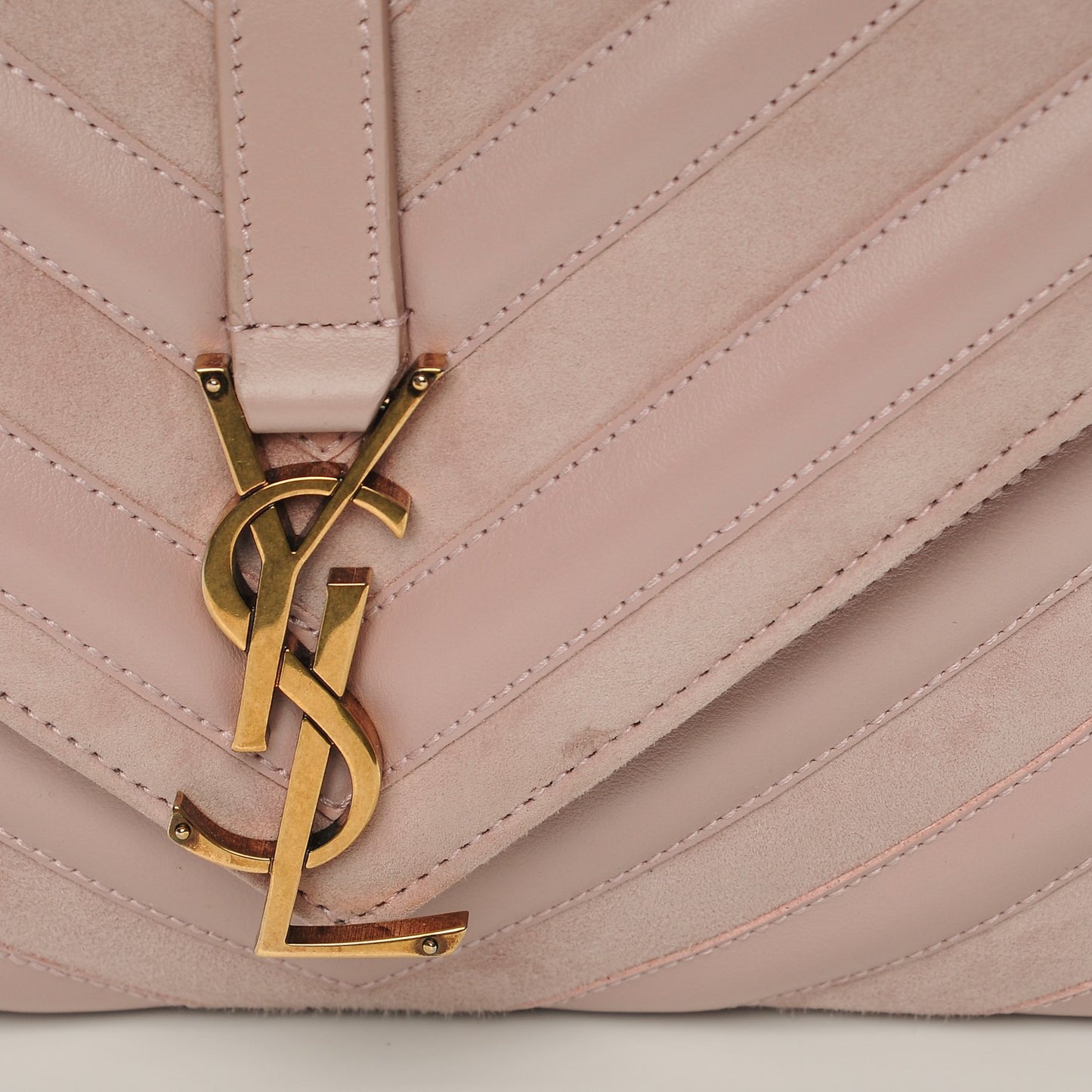 Calfskin Suede Matelasse Chevron Medium Monogram College Bag Rose Poudre