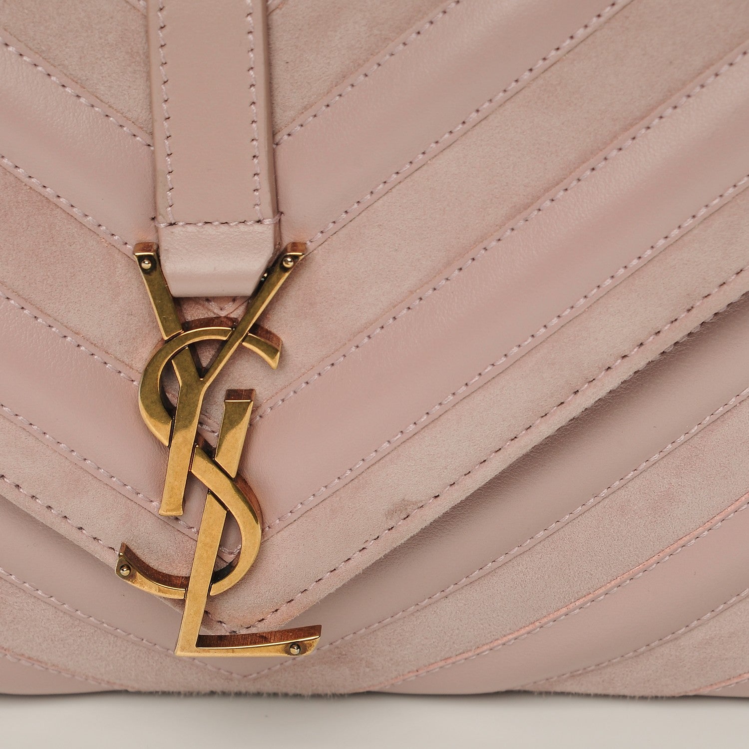 Saint Laurent Calfskin Suede Matelasse Chevron Medium Monogram College Bag Rose Poudre 9 of 9