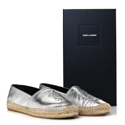 Saint Laurent Metallic Lambskin Monogram Espadrilles 40.5 Argento 8 of 8