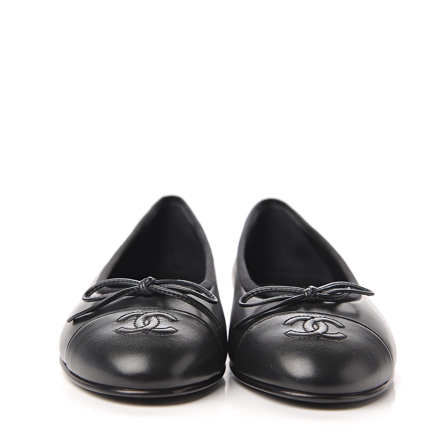 Lambskin Cap Toe Ballerina Flats 38 Black