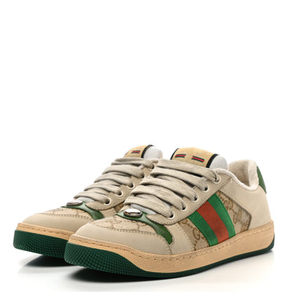 Gucci GG Monogram Nubuck Web Womens Screener Sneakers 35.5 New Sand Dusty Milk Vintage Green 3 of 11