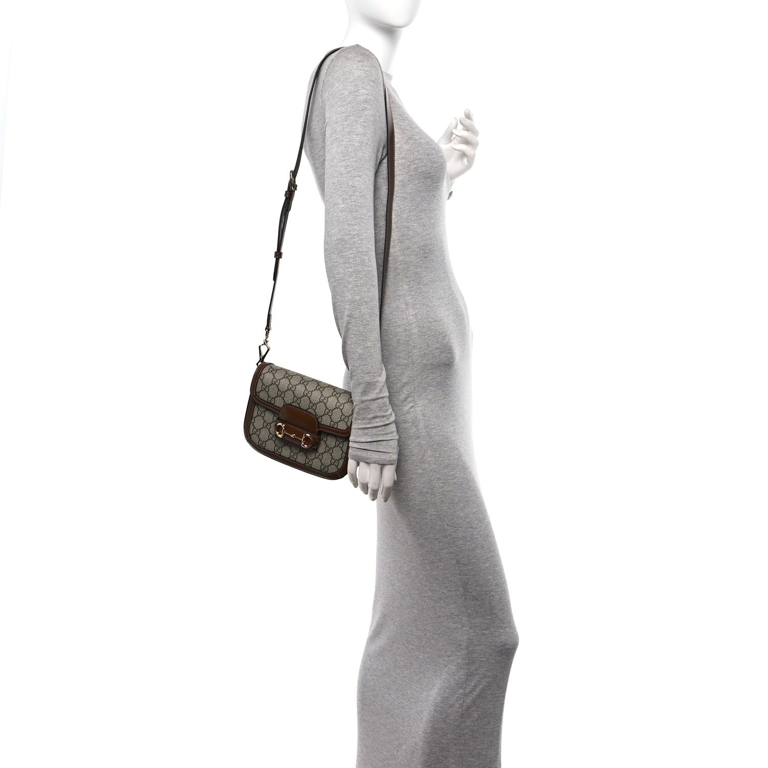Gucci GG Supreme Monogram Web Mini Horsebit 1955 Shoulder Bag Beige Brown Sugar 2 of 11