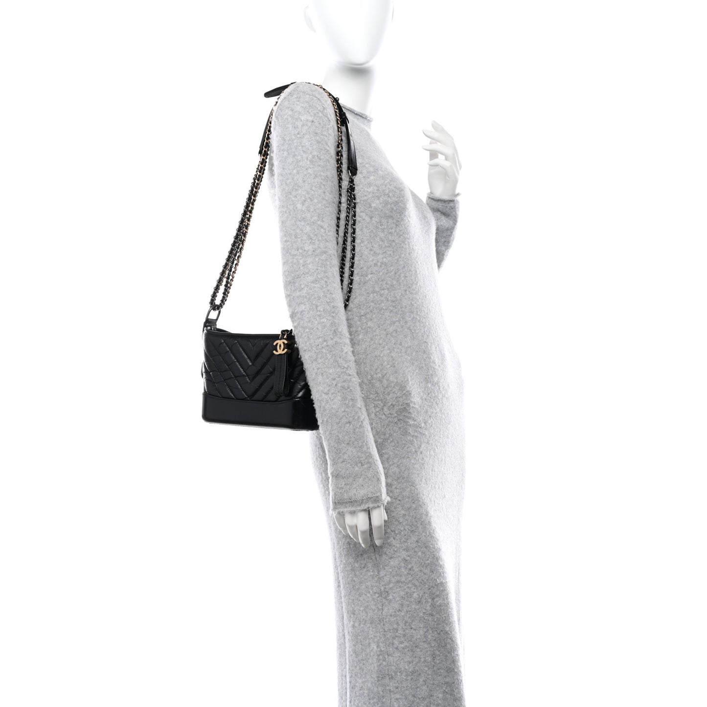 Aged Calfskin Chevron Quilted Small Gabrielle Hobo Black