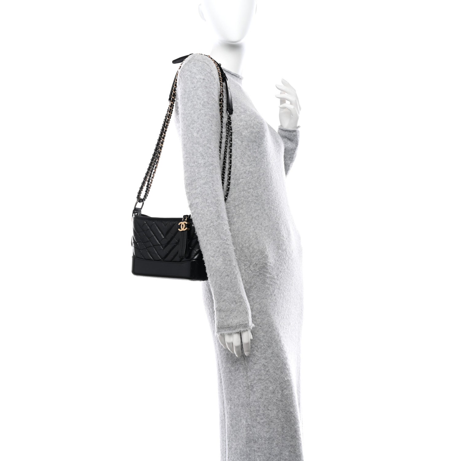 Chanel Aged Calfskin Chevron Quilted Small Gabrielle Hobo Black 2 of 11