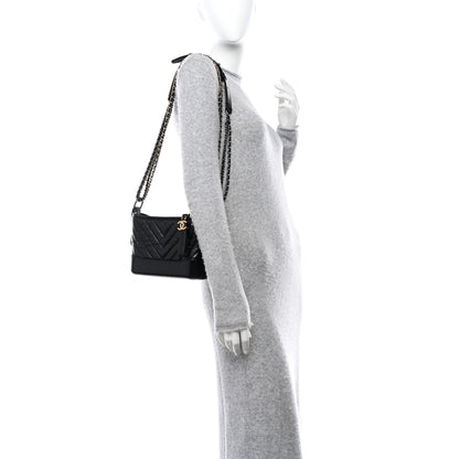 Chanel Aged Calfskin Chevron Quilted Small Gabrielle Hobo Black 2 of 11