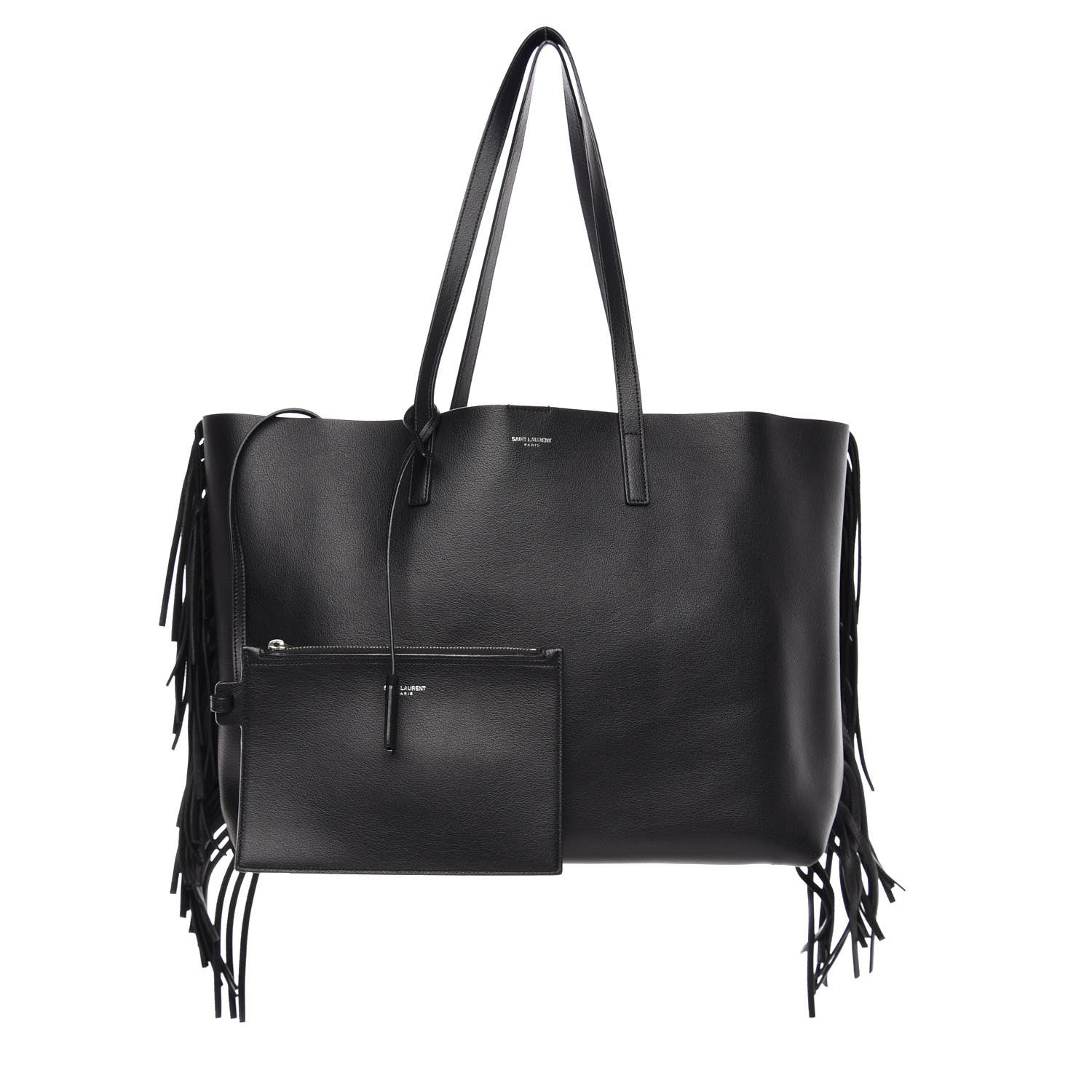 Saint Laurent Calfskin Large Fringe Shopping Tote Black 3 of 10
