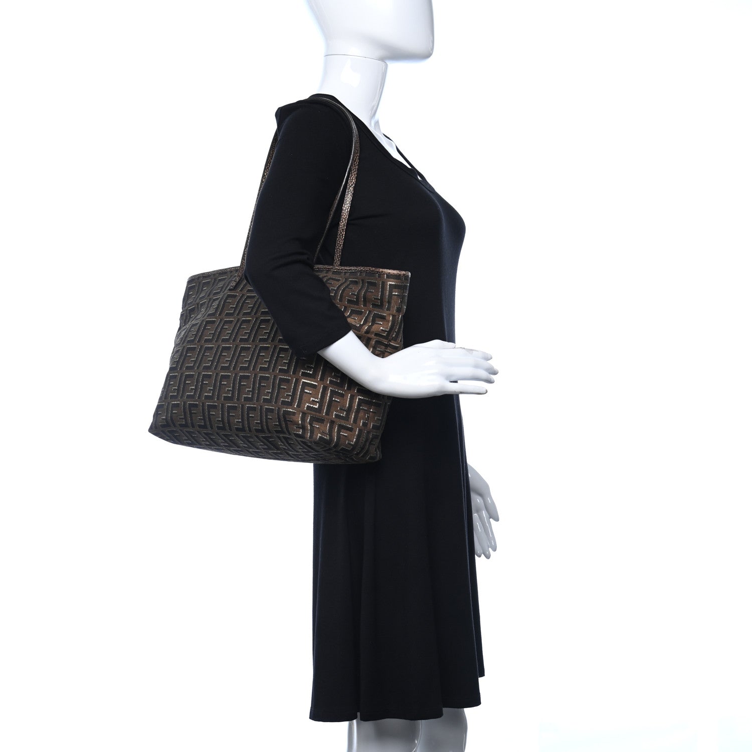 Fendi Zucca Vitello Medium Roll Tote Tobacco Oro Moro 2 of 12