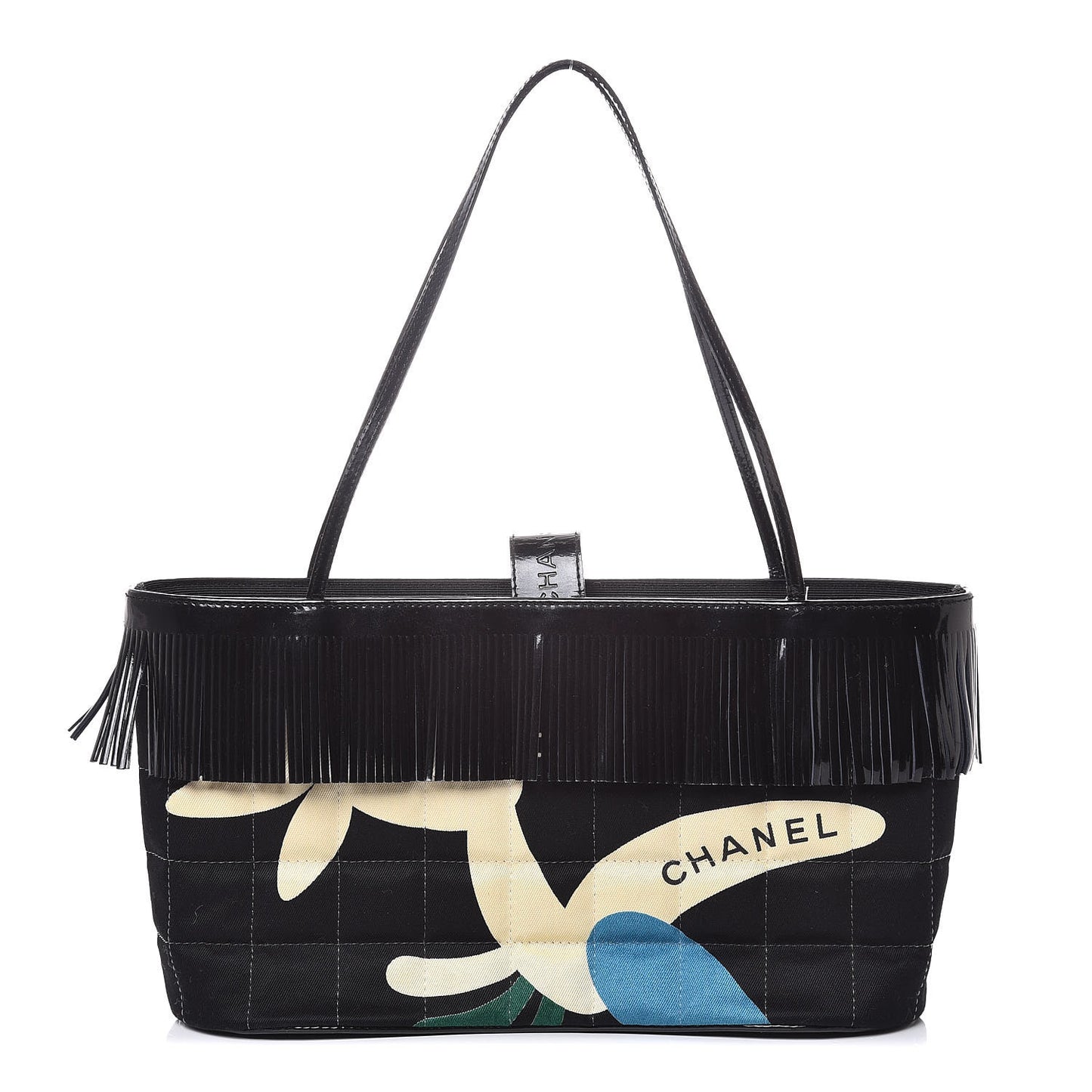 Canvas Patent Fringe Tote Black