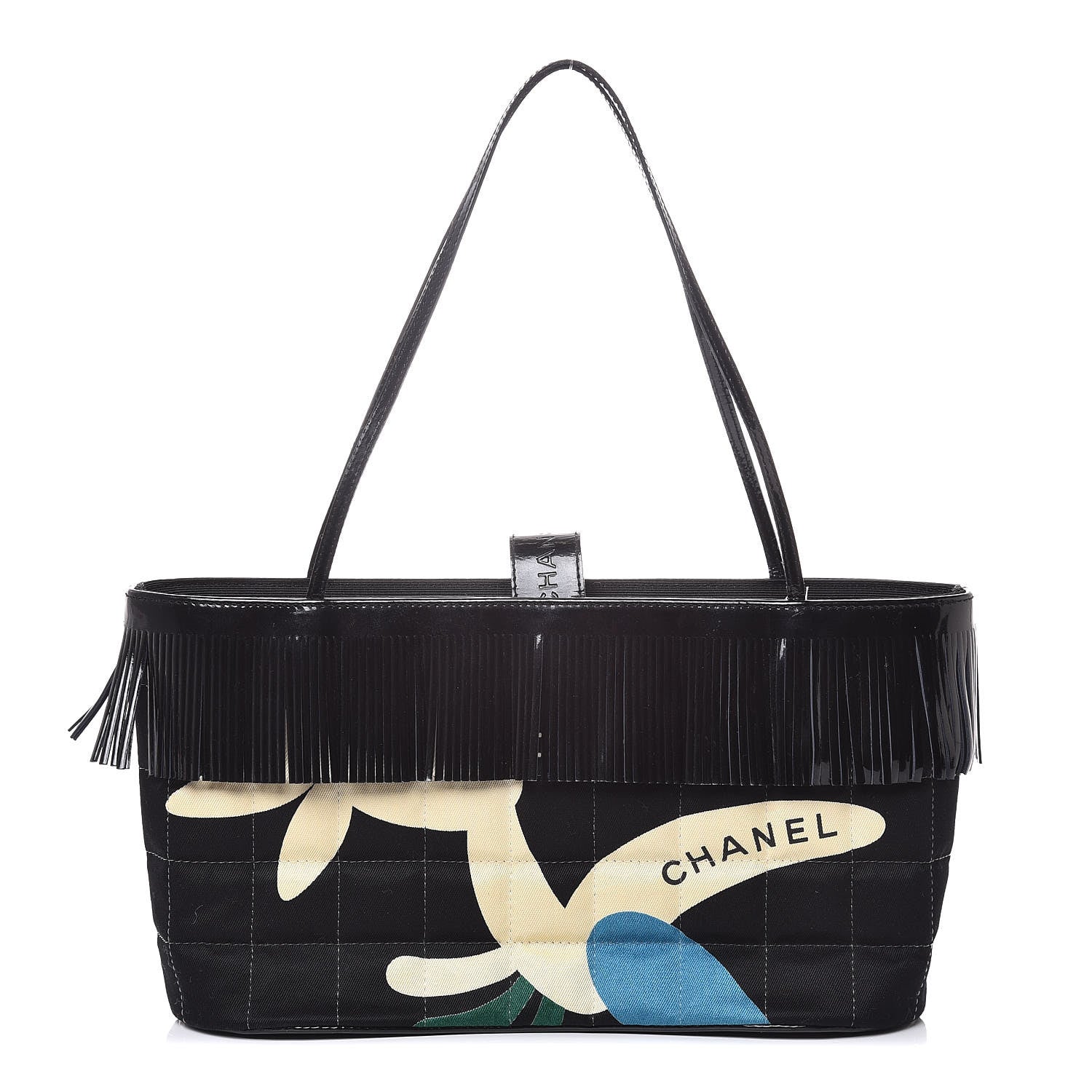 Chanel Canvas Patent Fringe Tote Black 1 of 8
