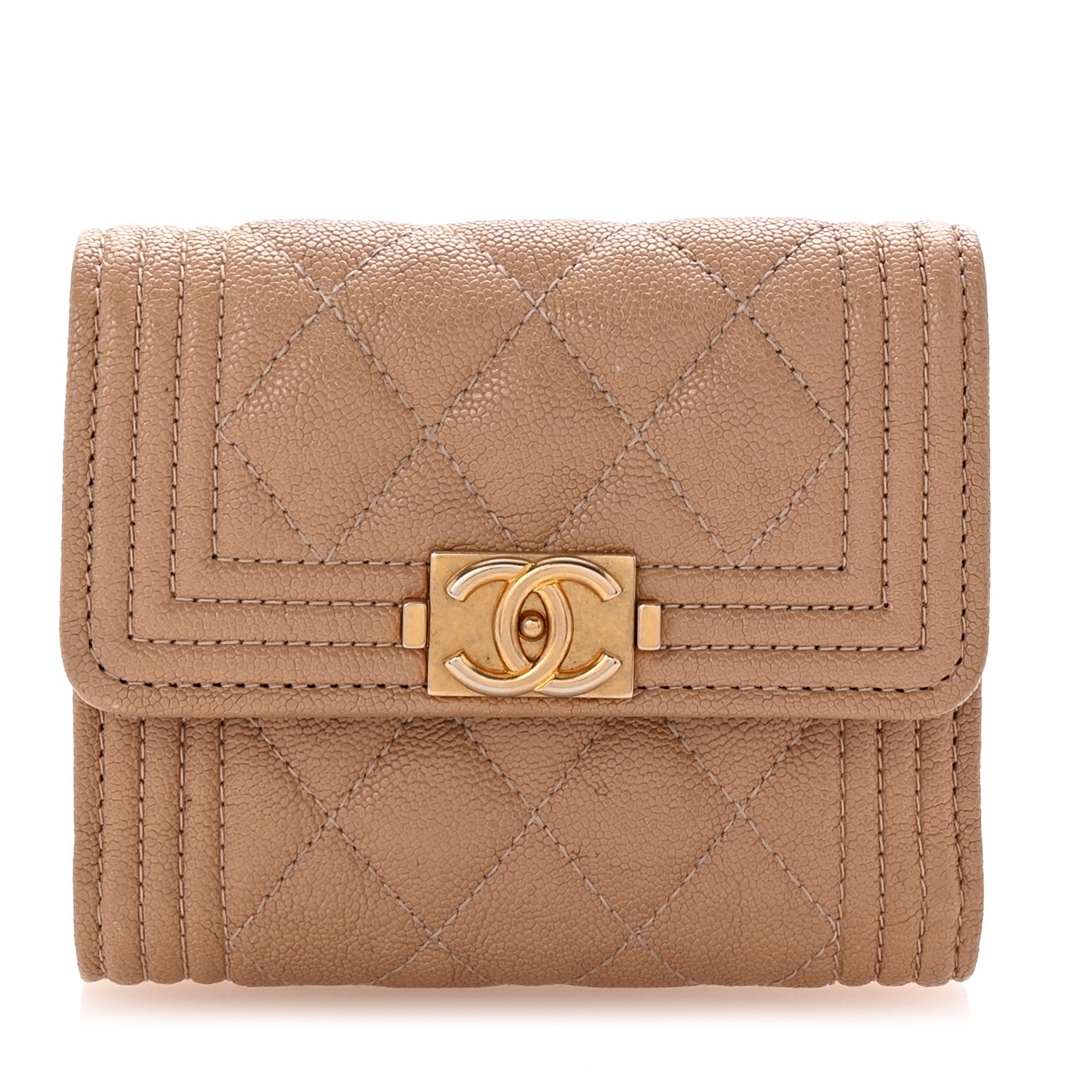 Chanel Caviar Quilted Compact Boy Flap Wallet Beige 1 of 7