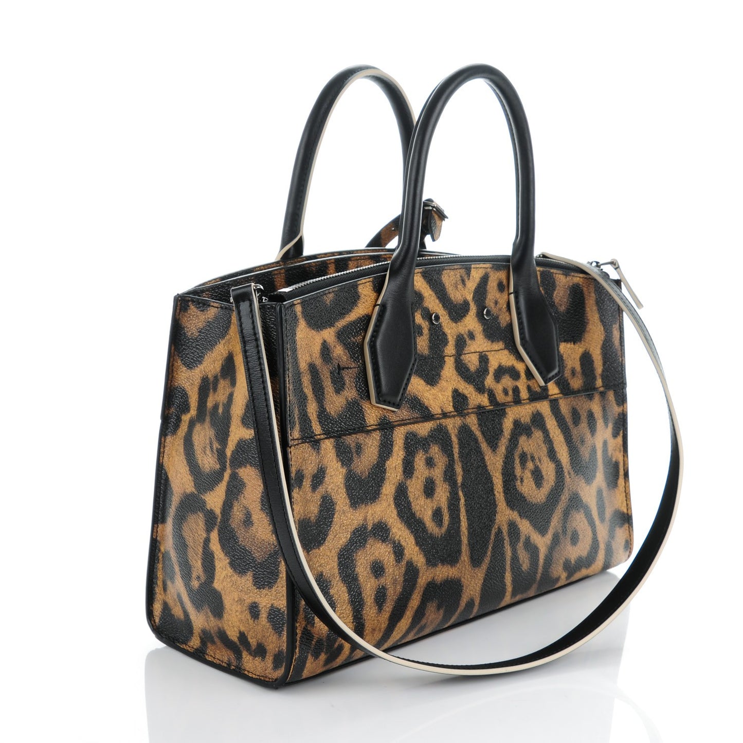 Canvas Calfskin Wild Animal Print City Steamer EW Marron