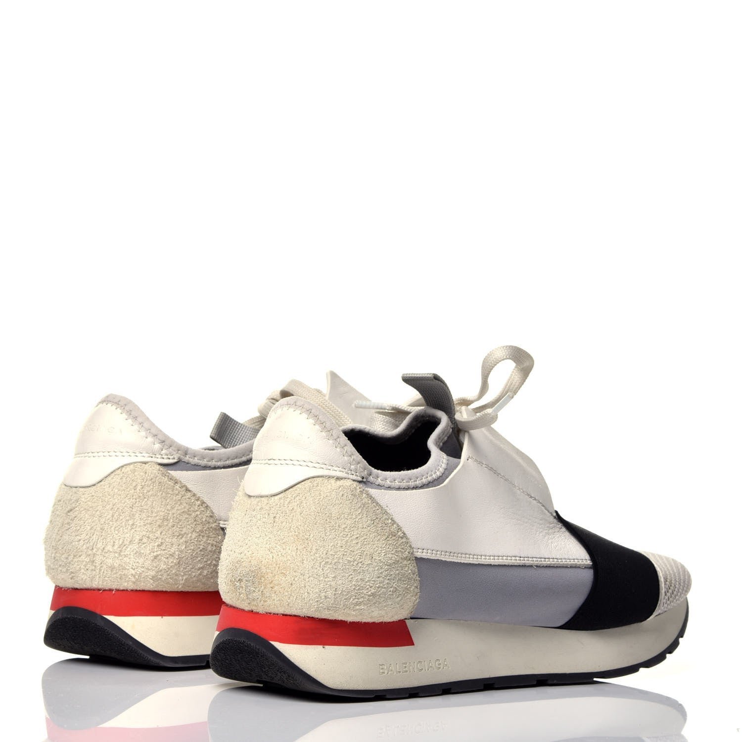 Balenciaga Mesh Calfskin Neoprene Suede Womens Race Runner Sneakers 40 White Black Gris 4 of 8